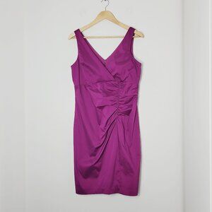 Evan Picone Purple Sleeveless V-Neck Gathered Cocktail Sheath Knee Dress Size 12